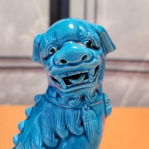 Vintage Chinese Foo Dog Turquoise Glaze Figurines 8” Tall Fu Dog - Picture 2 of 6